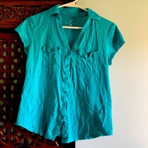 Turquoise blue short sleeve button down, Small